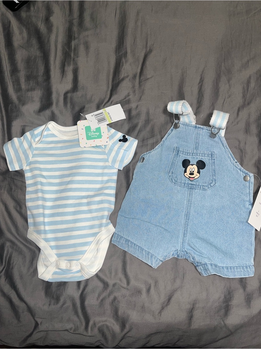 Disney Baby Boys' Mickey Mouse Bodysuit & Denim Shortall, 2-Piece Set